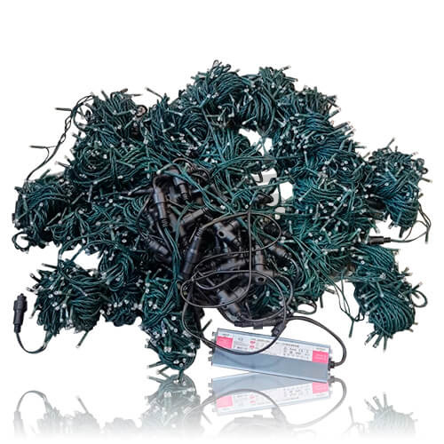 Комплект LED гирлянд для 20 метровой елки 20м*12 лучей, 2400LED IP55 PVC т.зеленый провод 2.2мм 24V