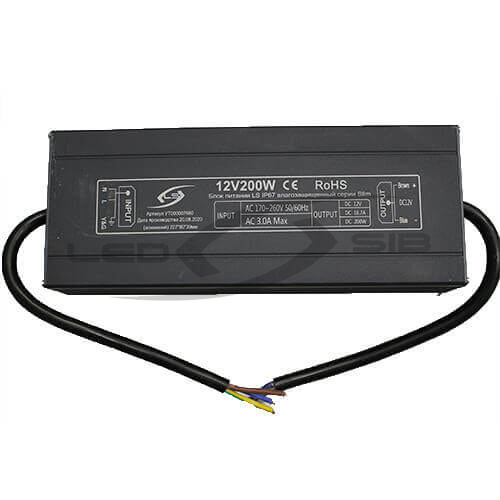 Блок питания влагозащищенный LS серии Slim 200W DC 12V AC 170-265V 16.6A (алюминий) 227*80*39мм IP67