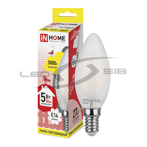 Лампа сд LED-СВЕЧА-deco 5W 230V Е14 450Lm матовая IN HOME