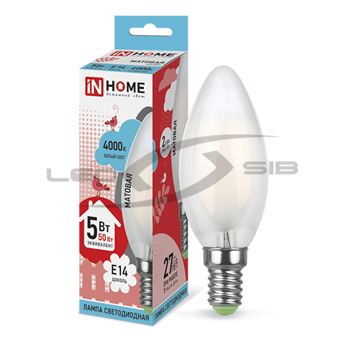 лампа сд led-свеча-deco 5w 230v е14 450lm матовая in home Лампа сд LED-СВЕЧА-deco 5W 230V Е14 450Lm матовая IN HOME