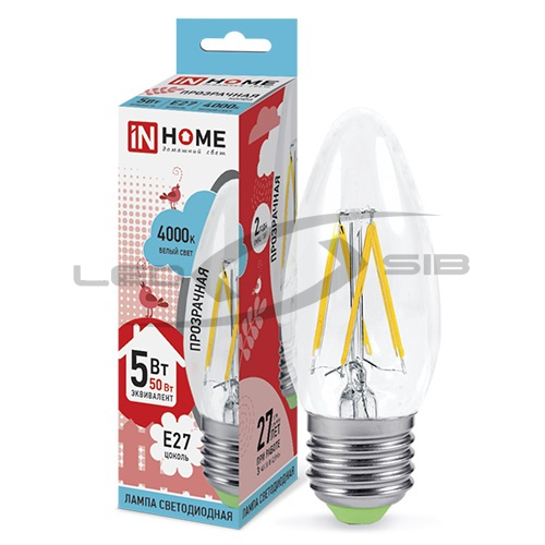 лампа сд led-свеча-deco 5w 230v е27 450lm прозрачная Лампа сд LED-СВЕЧА-deco 5W 230V Е27 450Lm прозрачная