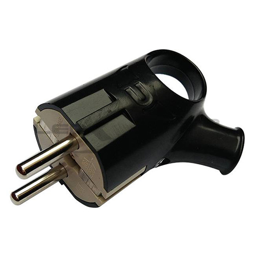 Вилка угловая с кольцом с з/к 16А черная 4220