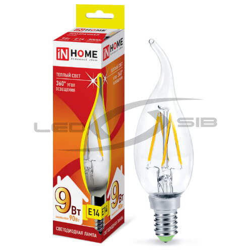 Лампа светодиодная LED-СВЕЧА НА ВЕТРУ-deco 9W 230V E14 810Lm прозрачная IN HOME